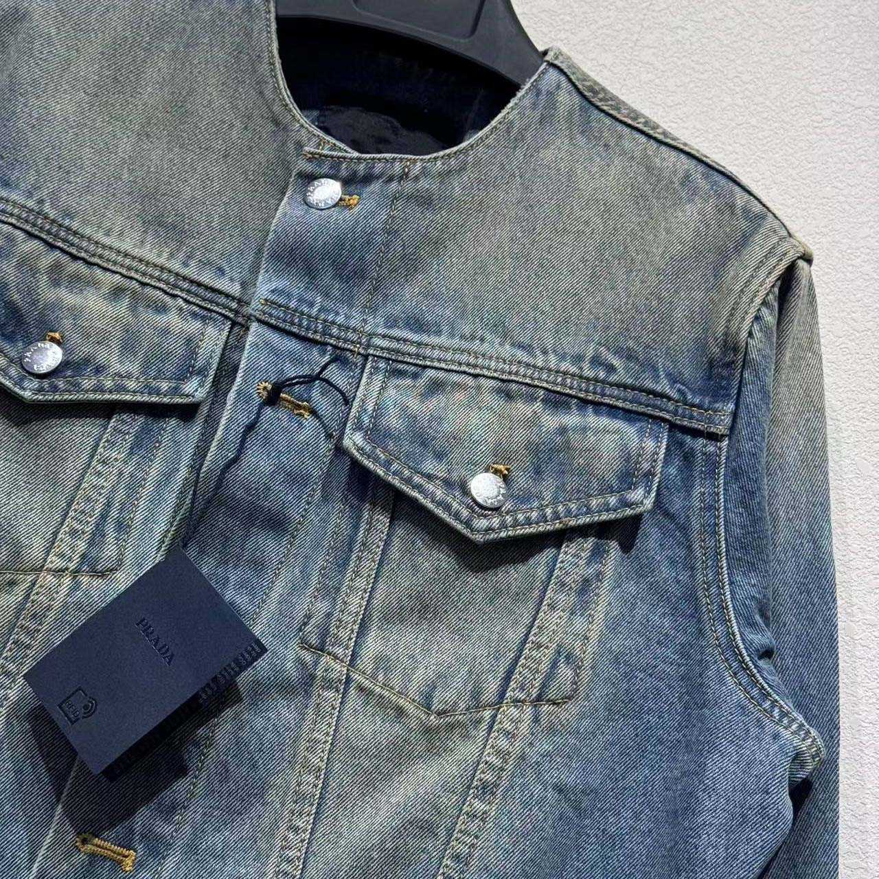 Prada Triangle-logo Denim Blouson Jacket - FashionPlug