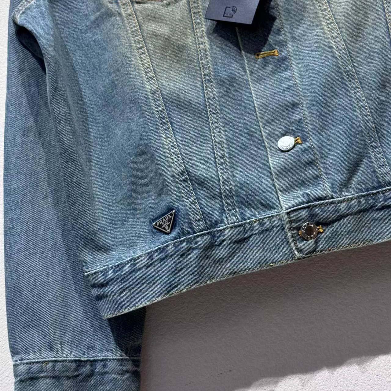 Prada Triangle-logo Denim Blouson Jacket - FashionPlug