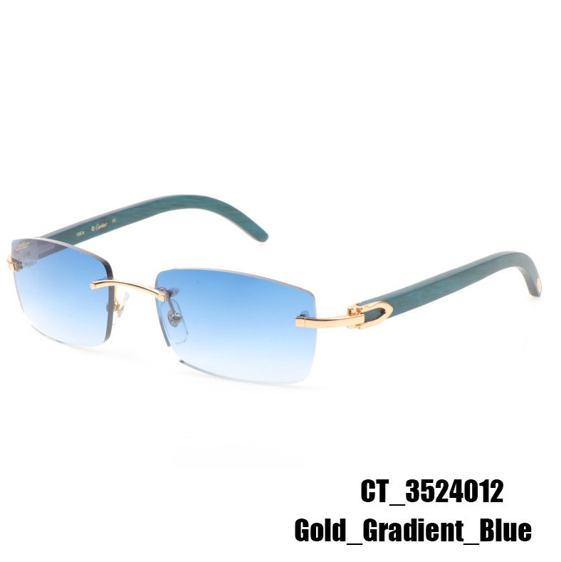 Cartier CT_3524012 Green Wood Sunglasses In Gold Gradient Blue - FashionPlug