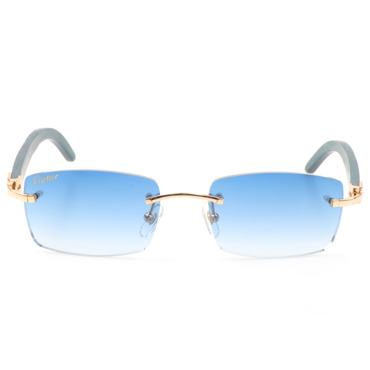 Cartier CT_3524012 Green Wood Sunglasses In Gold Gradient Blue - FashionPlug