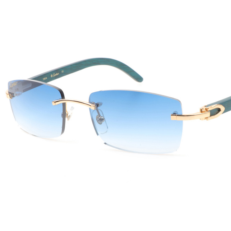 Cartier CT_3524012 Green Wood Sunglasses In Gold Gradient Blue - FashionPlug