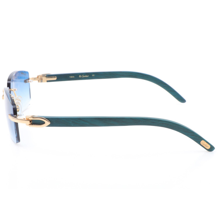 Cartier CT_3524012 Green Wood Sunglasses In Gold Gradient Blue - FashionPlug