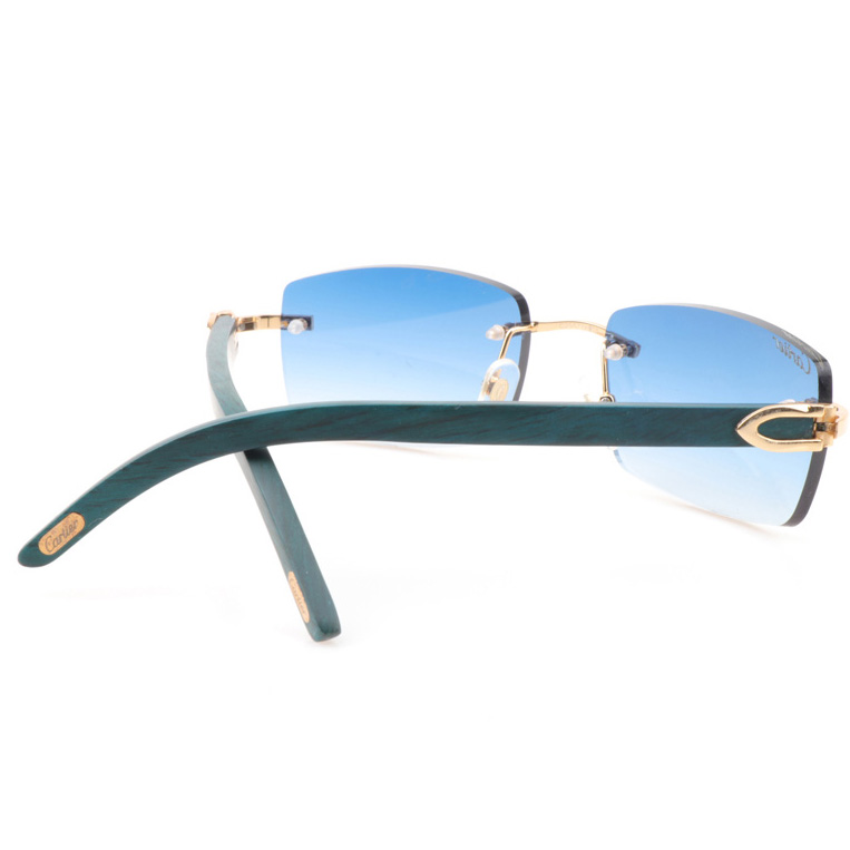 Cartier CT_3524012 Green Wood Sunglasses In Gold Gradient Blue - FashionPlug