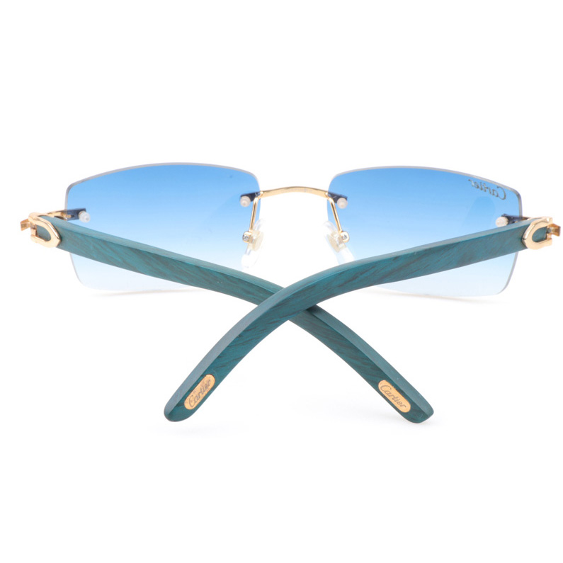 Cartier CT_3524012 Green Wood Sunglasses In Gold Gradient Blue - FashionPlug