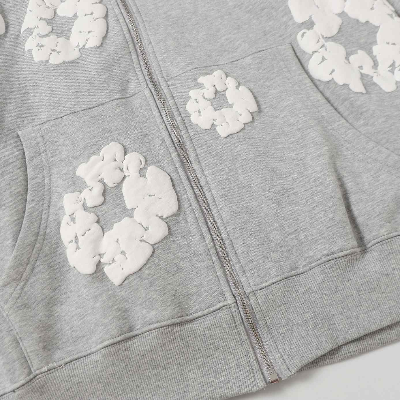 Denim Tears Cotton Wreath Zip Hoodie Grey - FashionPlug