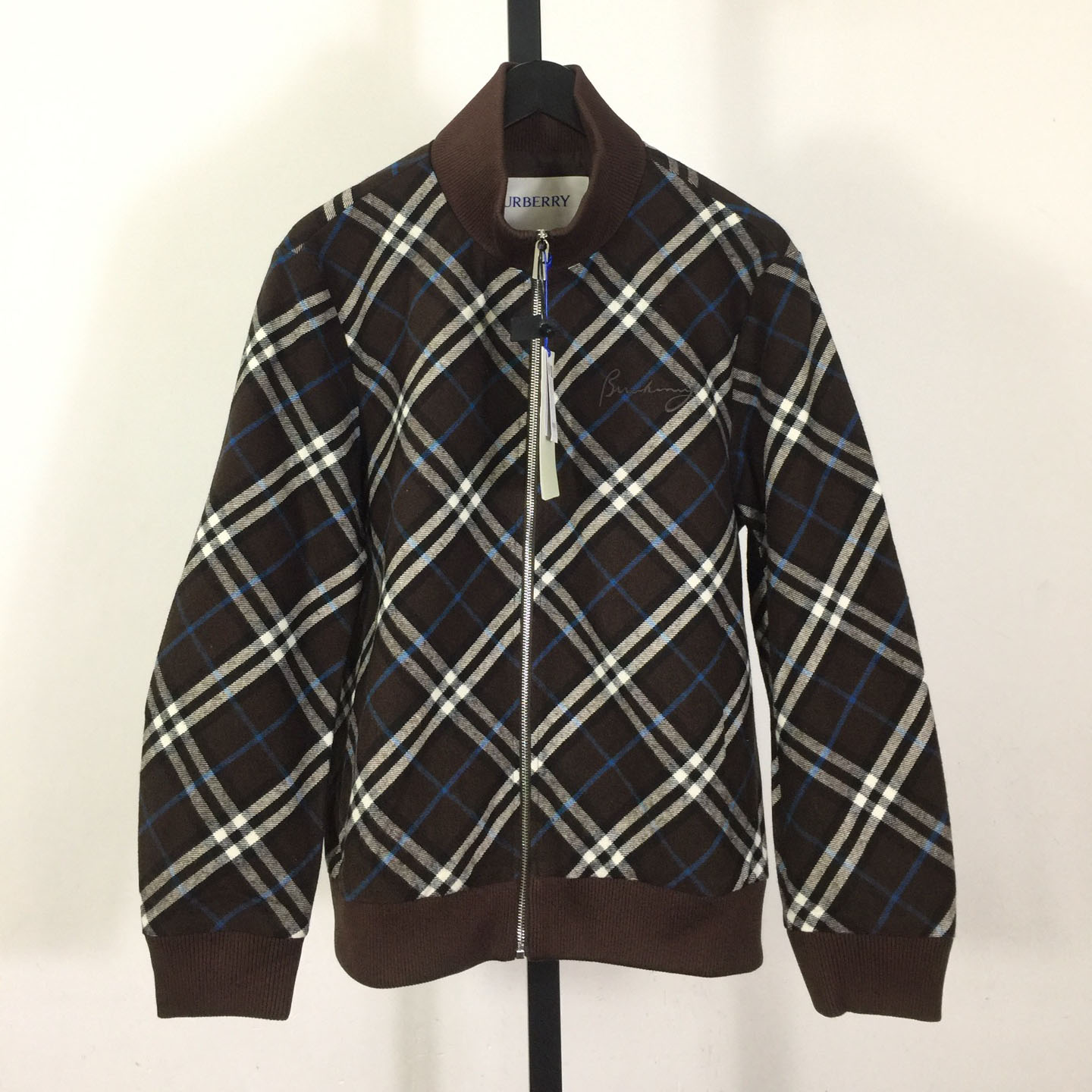 Burberry Check Wool Cashmere Bomber Jacket - FashionPlug