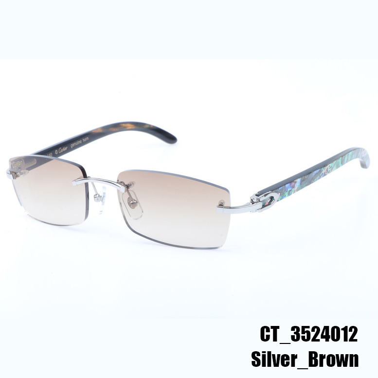 Cartier CT_3524012 Shell Mix Black Buffalo Sunglasses In Silver Brown - FashionPlug