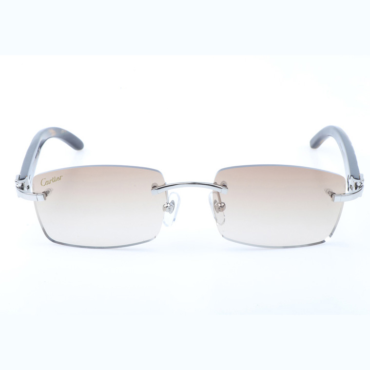 Cartier CT_3524012 Shell Mix Black Buffalo Sunglasses In Silver Brown - FashionPlug