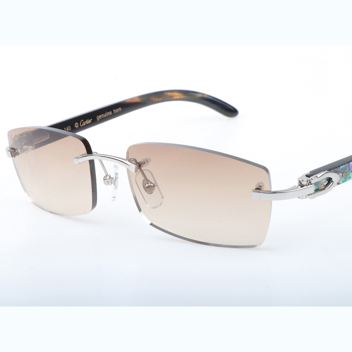 Cartier CT_3524012 Shell Mix Black Buffalo Sunglasses In Silver Brown - FashionPlug