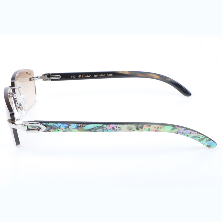Cartier CT_3524012 Shell Mix Black Buffalo Sunglasses In Silver Brown - FashionPlug