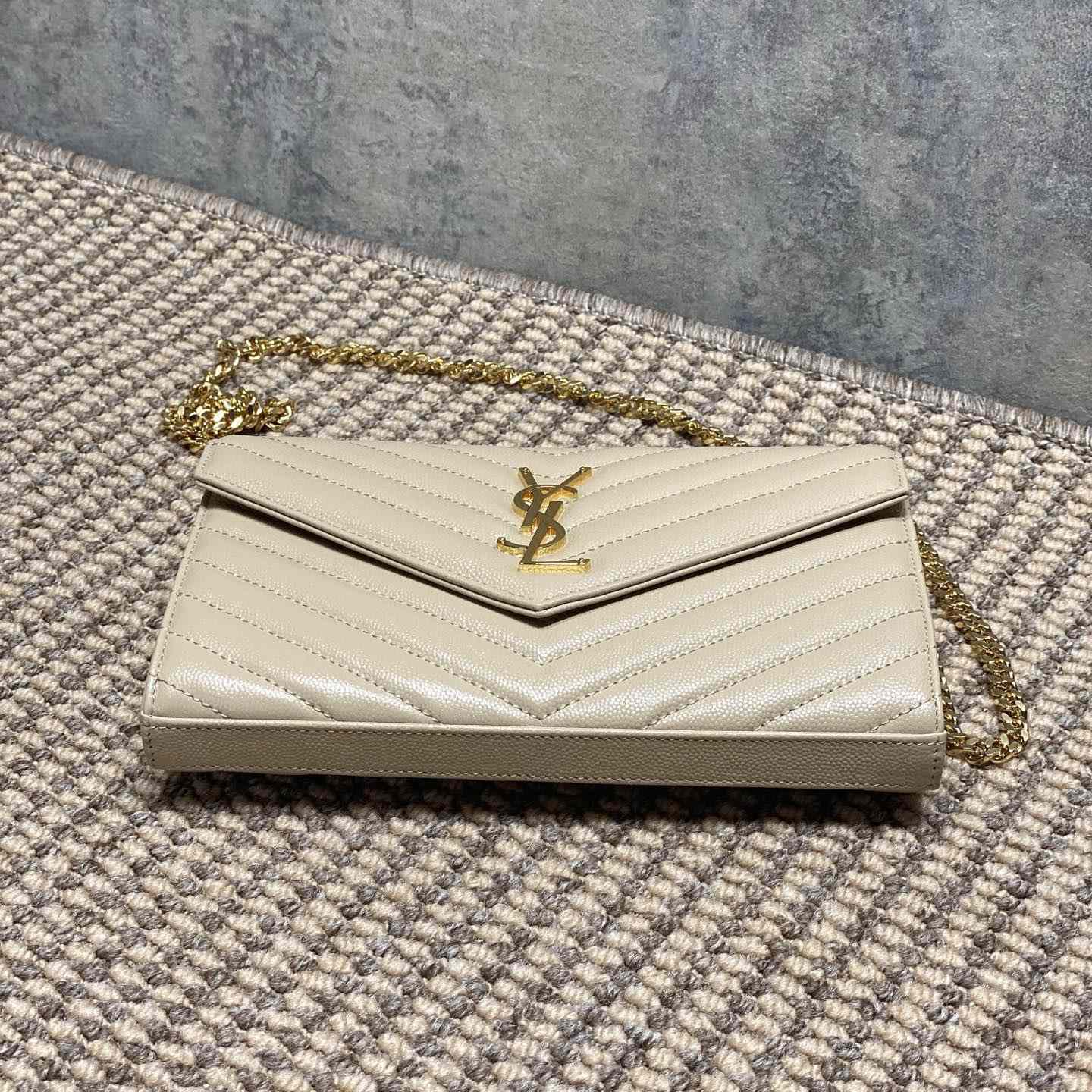 Saint Laurent Cassandre Chain Wallet In Lambskin - FashionPlug