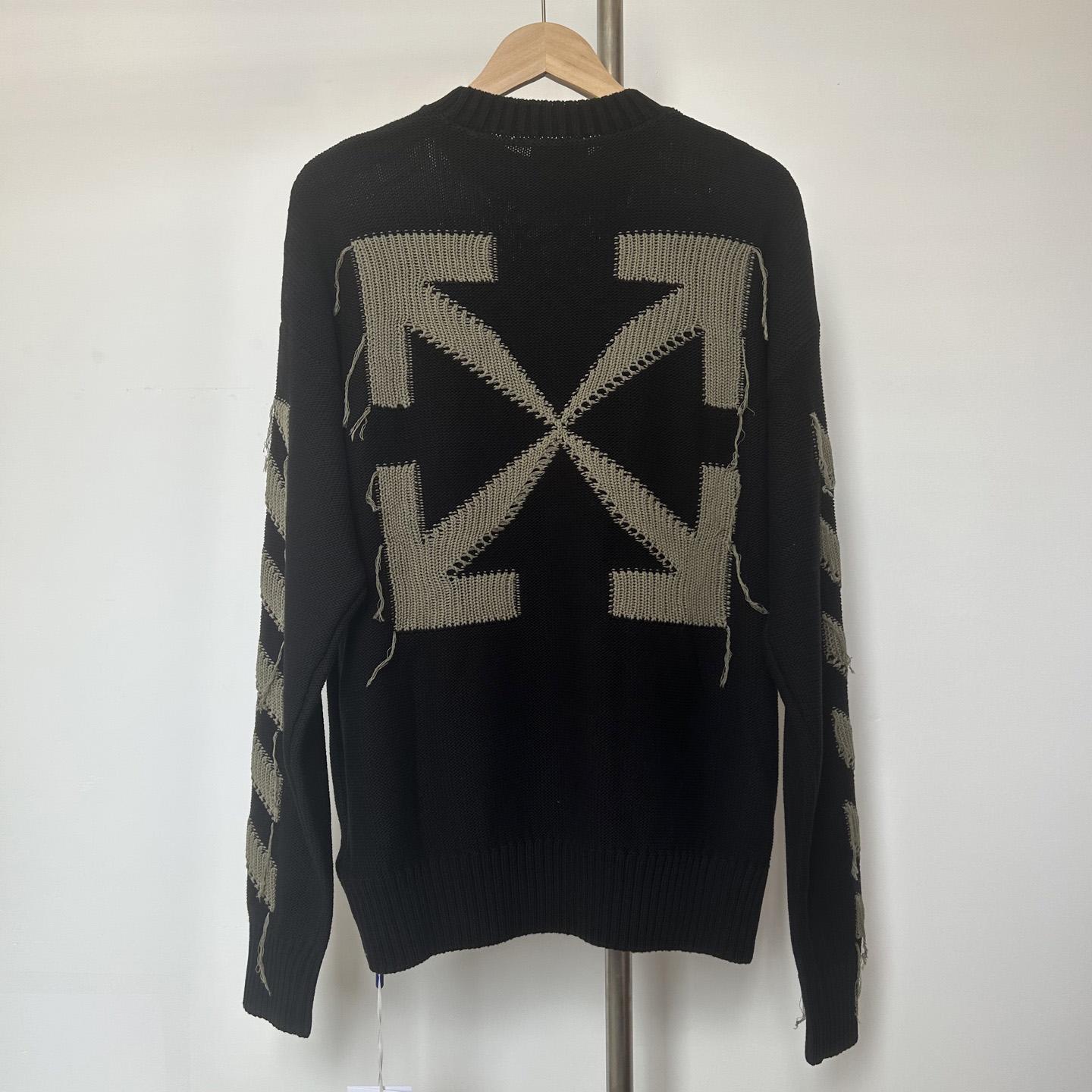 Off-White Reverse Arrow Diag Knit Crewneck 'Black/Green' - FashionPlug