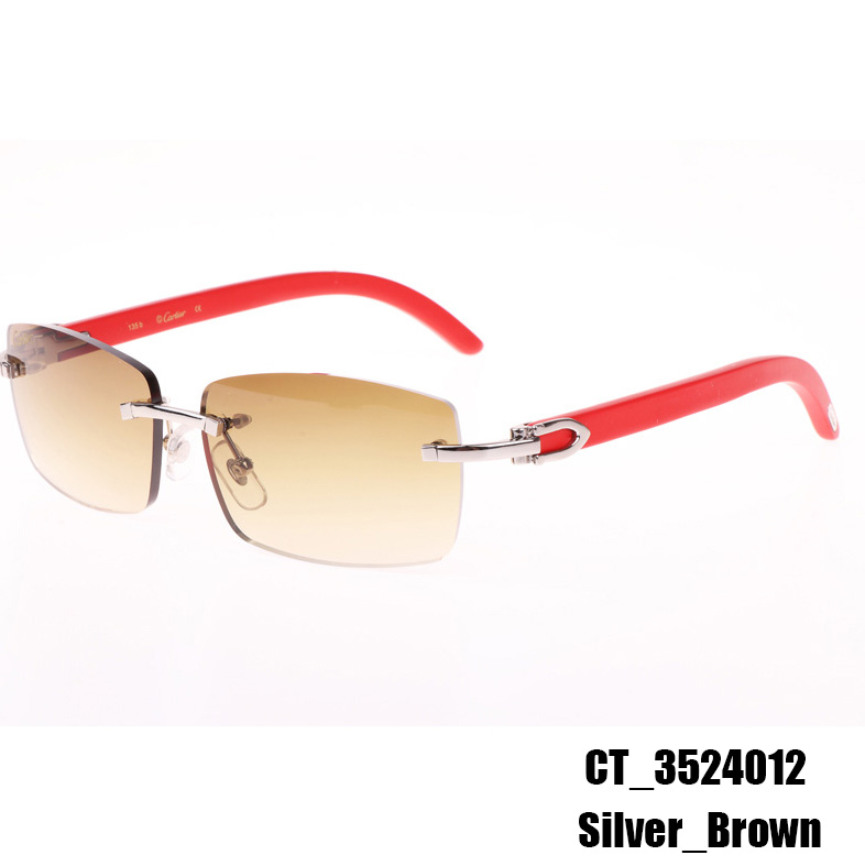 Cartier CT_3524012 Red Wood Sunglasses In Silver Brown - FashionPlug