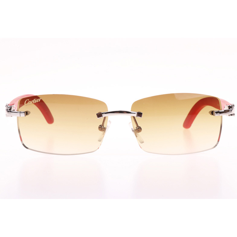Cartier CT_3524012 Red Wood Sunglasses In Silver Brown - FashionPlug