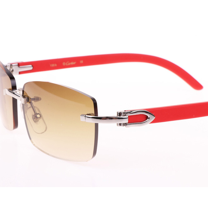 Cartier CT_3524012 Red Wood Sunglasses In Silver Brown - FashionPlug