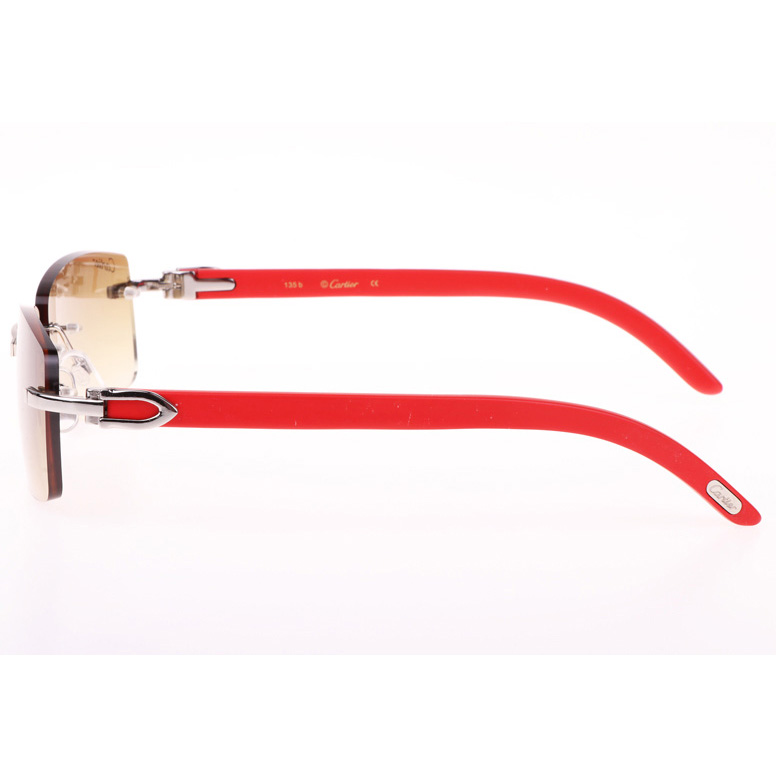 Cartier CT_3524012 Red Wood Sunglasses In Silver Brown - FashionPlug