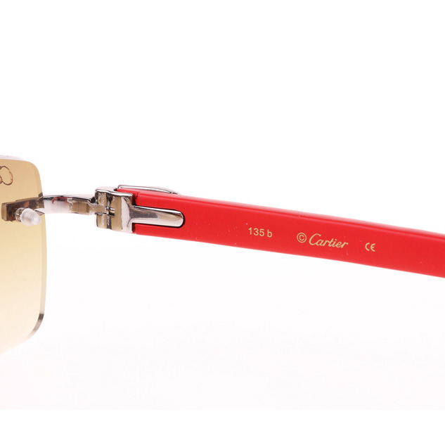 Cartier CT_3524012 Red Wood Sunglasses In Silver Brown - FashionPlug