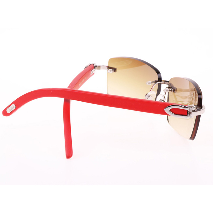 Cartier CT_3524012 Red Wood Sunglasses In Silver Brown - FashionPlug