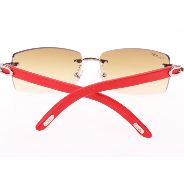 Cartier CT_3524012 Red Wood Sunglasses In Silver Brown - FashionPlug