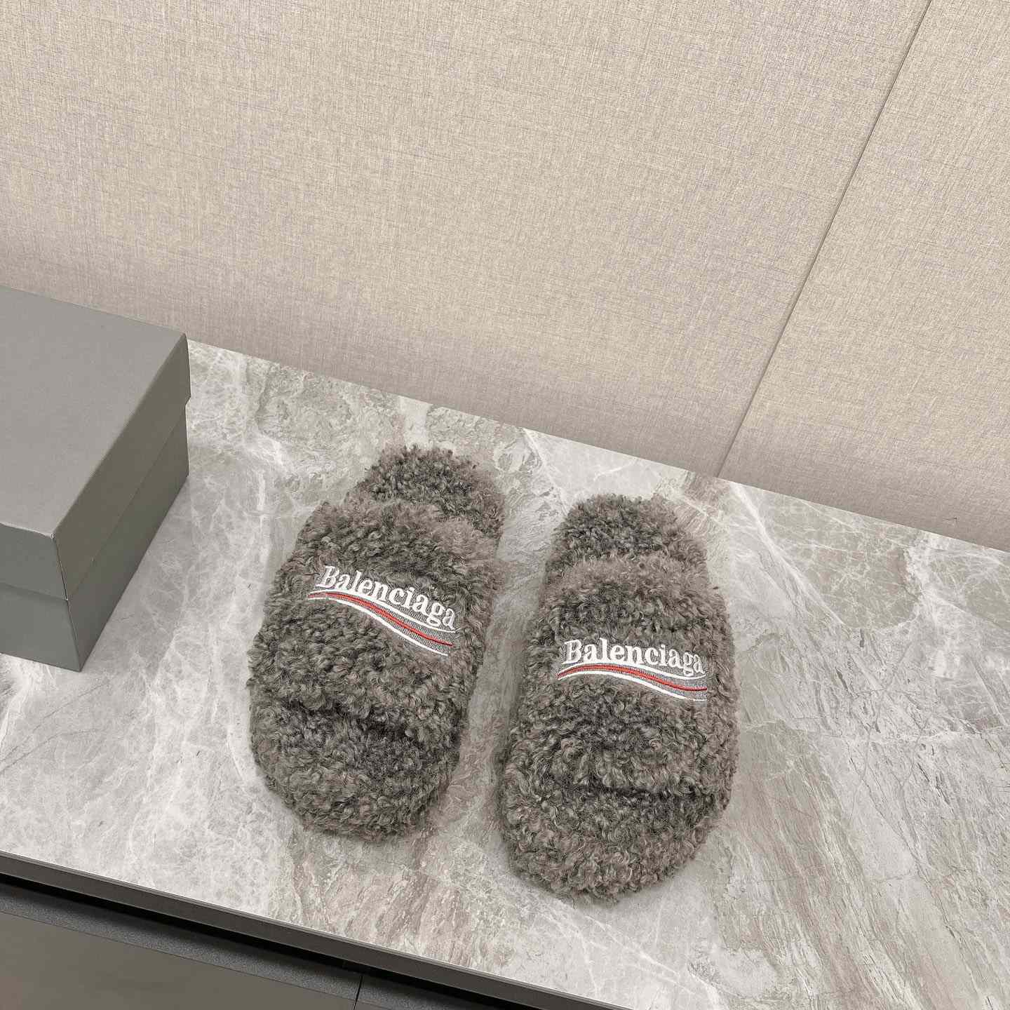 Balenciaga Furry Slide Sandals - FashionPlug