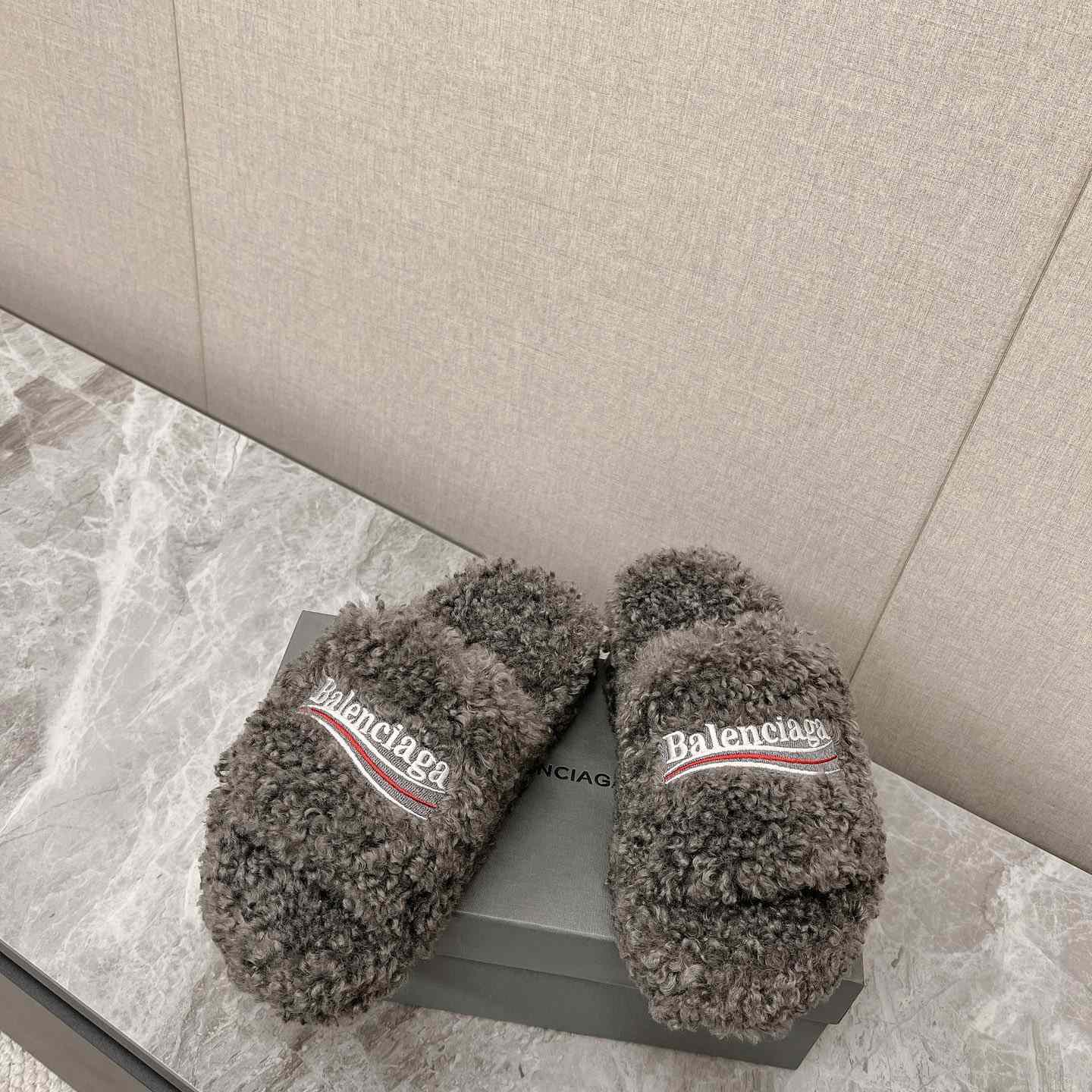 Balenciaga Furry Slide Sandals - FashionPlug