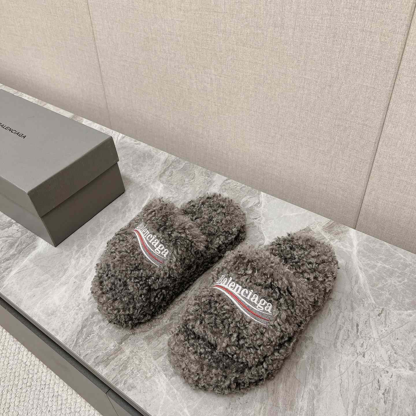 Balenciaga Furry Slide Sandals - FashionPlug