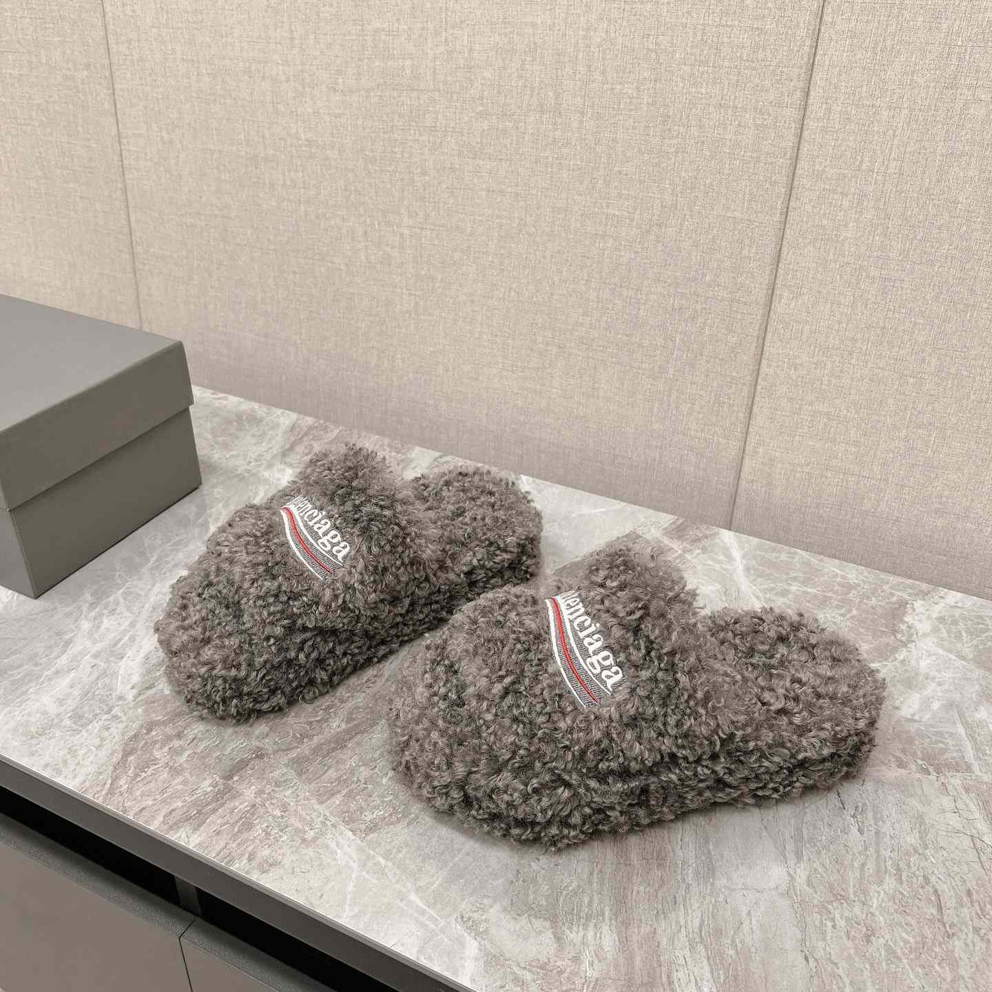 Balenciaga Furry Slide Sandals - FashionPlug