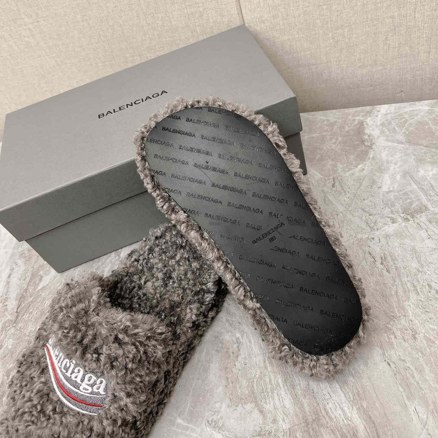 Balenciaga Furry Slide Sandals - FashionPlug
