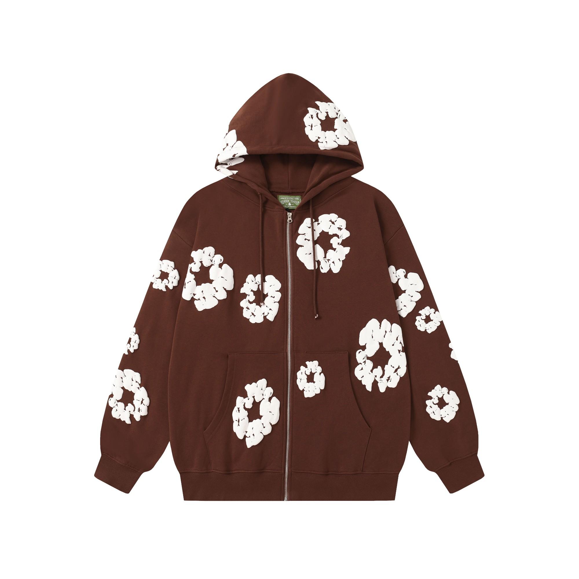 Denim Tears Cotton Wreath Zip Hoodie Brown - FashionPlug