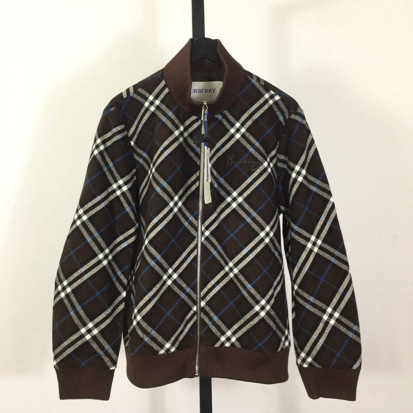 Burberry Check Wool Cashmere Bomber Jacket - FashionPlug