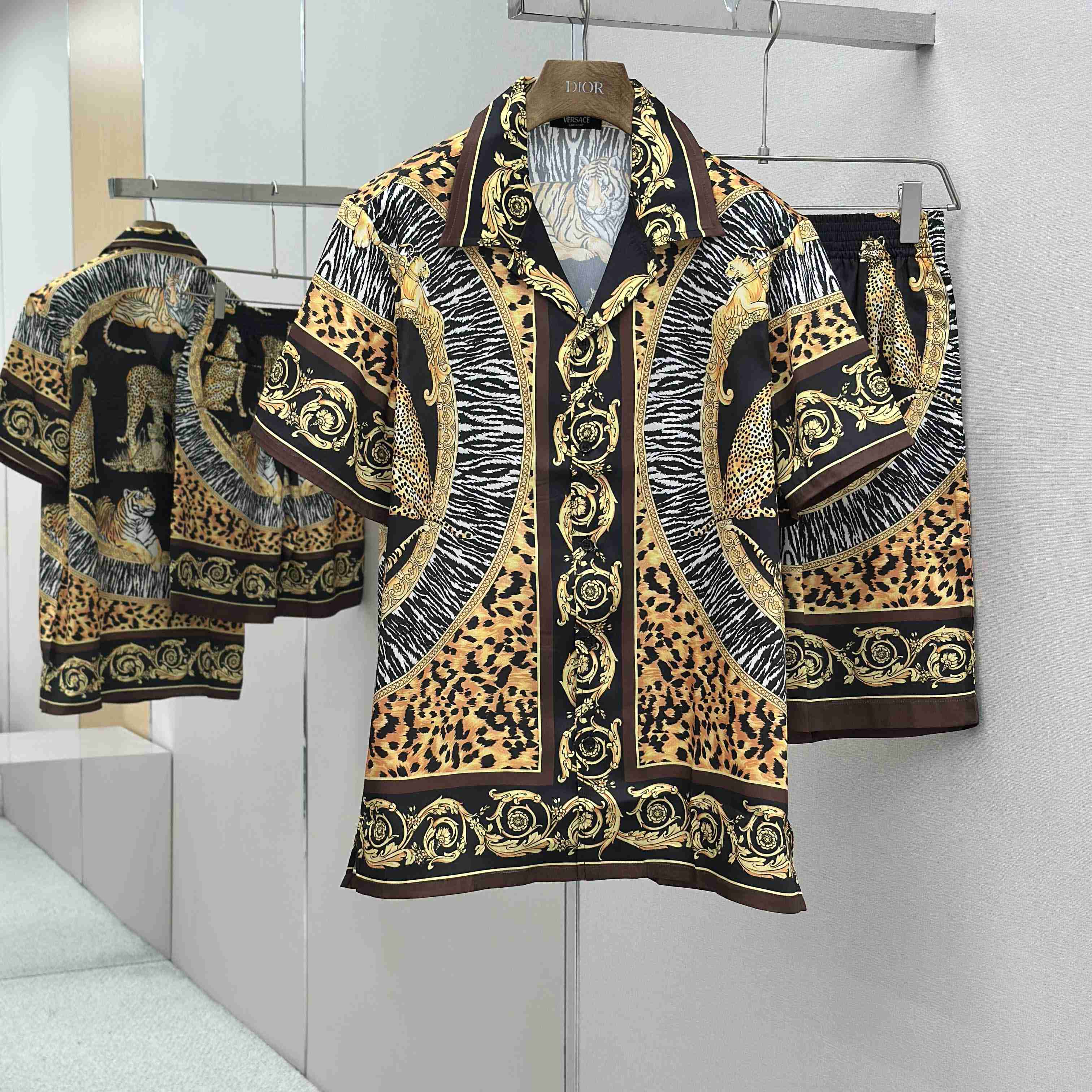 Versace Wild Cats Silk Shirt & Shorts - FashionPlug