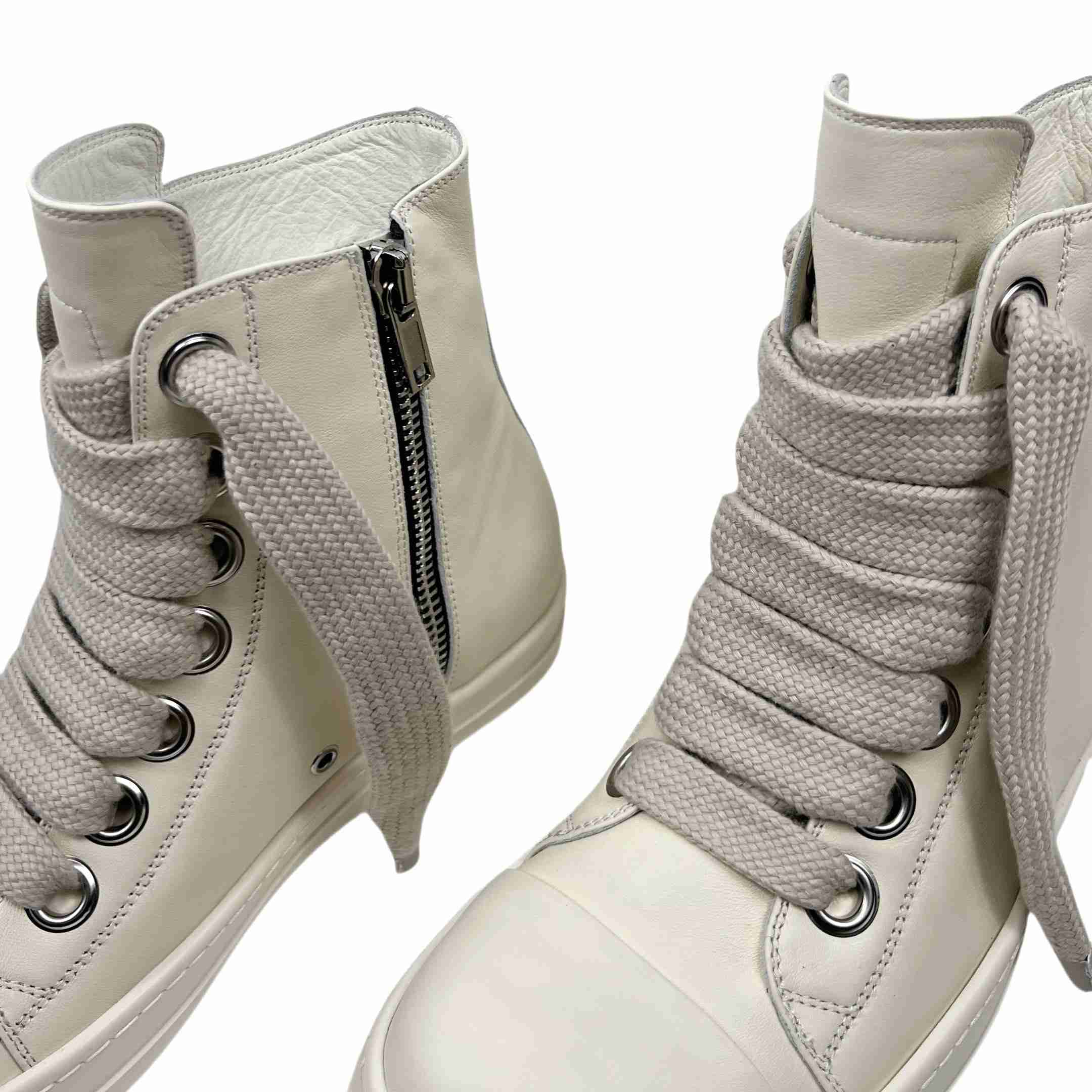 Rick Owens Lido High Sneaks Jumbo Laced Milk - FashionPlug