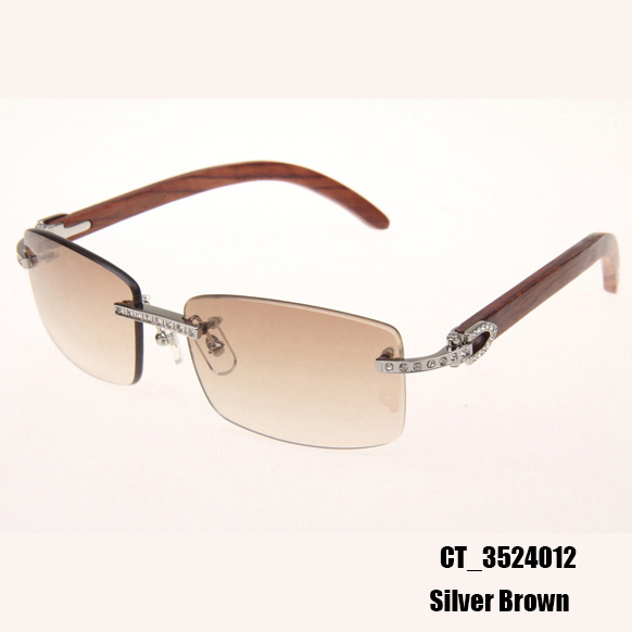 Cartier CT_3524012 Diamond Wood Eyeglasses In Silver Brown - FashionPlug