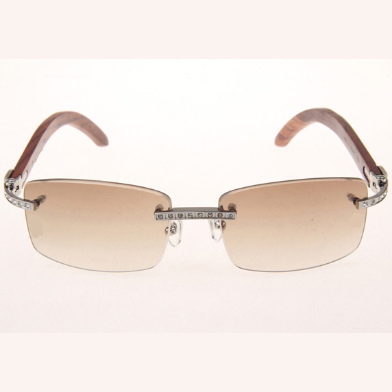 Cartier CT_3524012 Diamond Wood Eyeglasses In Silver Brown - FashionPlug