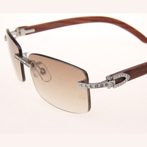 Cartier CT_3524012 Diamond Wood Eyeglasses In Silver Brown - FashionPlug