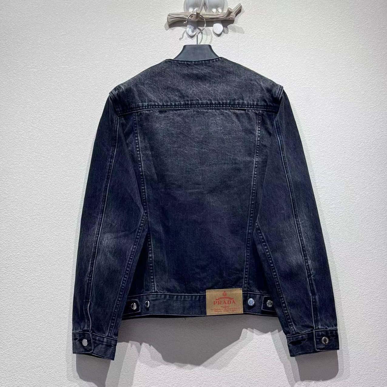 Prada Triangle-logo Denim Blouson Jacket - FashionPlug