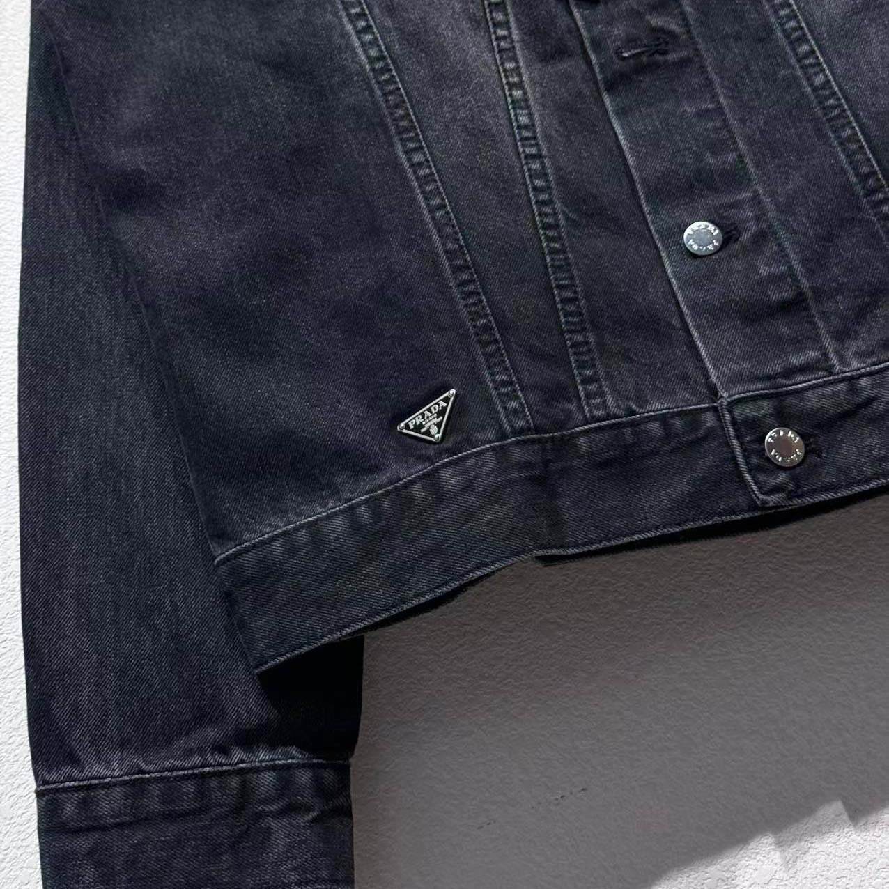 Prada Triangle-logo Denim Blouson Jacket - FashionPlug
