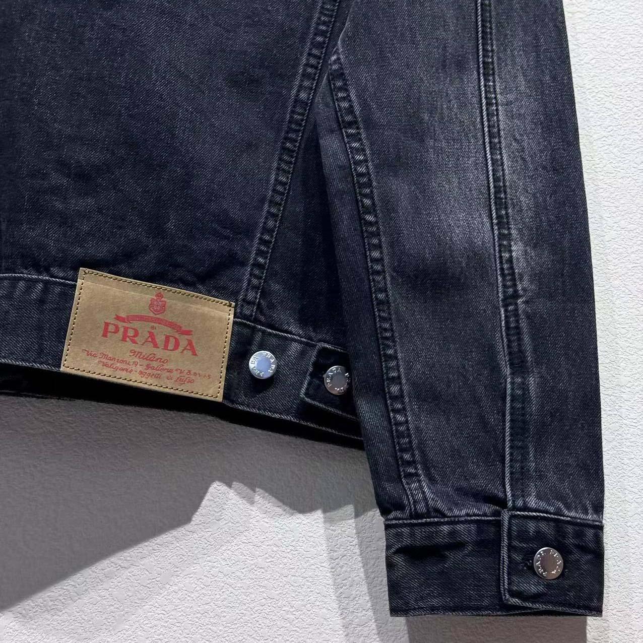 Prada Triangle-logo Denim Blouson Jacket - FashionPlug