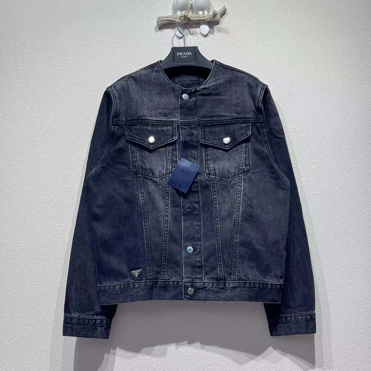 Prada Triangle-logo Denim Blouson Jacket - FashionPlug