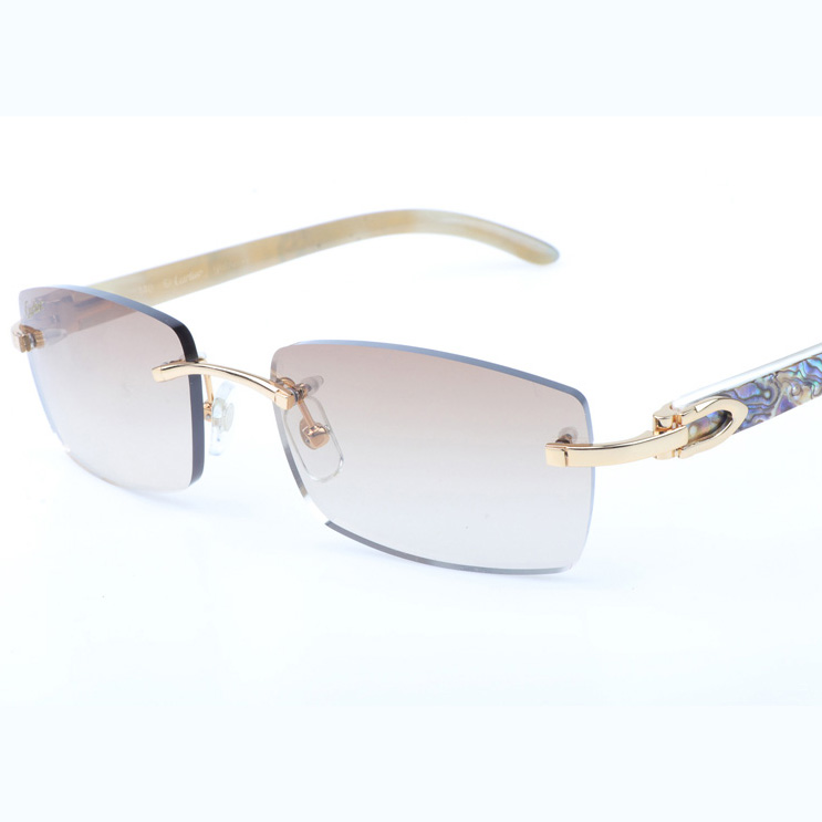 Cartier CT_3524012 Shell Mix White Buffalo Sunglasses In Gold Brown - FashionPlug