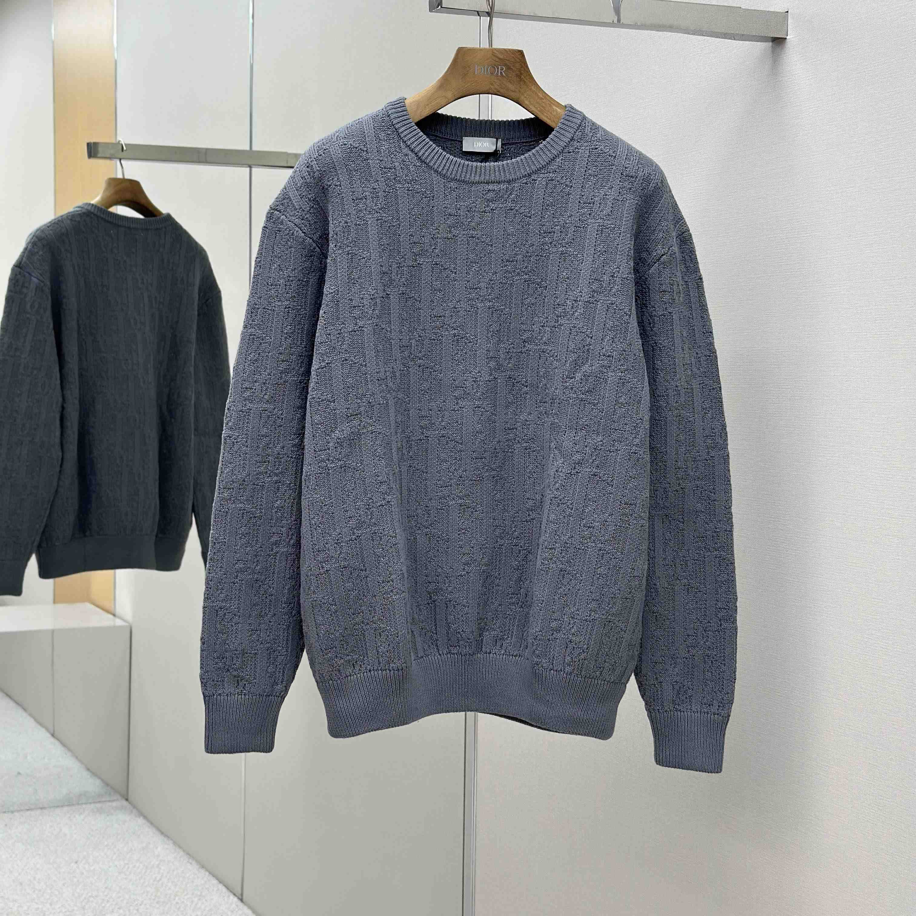Dior Oblique Sweater Gray Cotton-Blend Jacquard - FashionPlug
