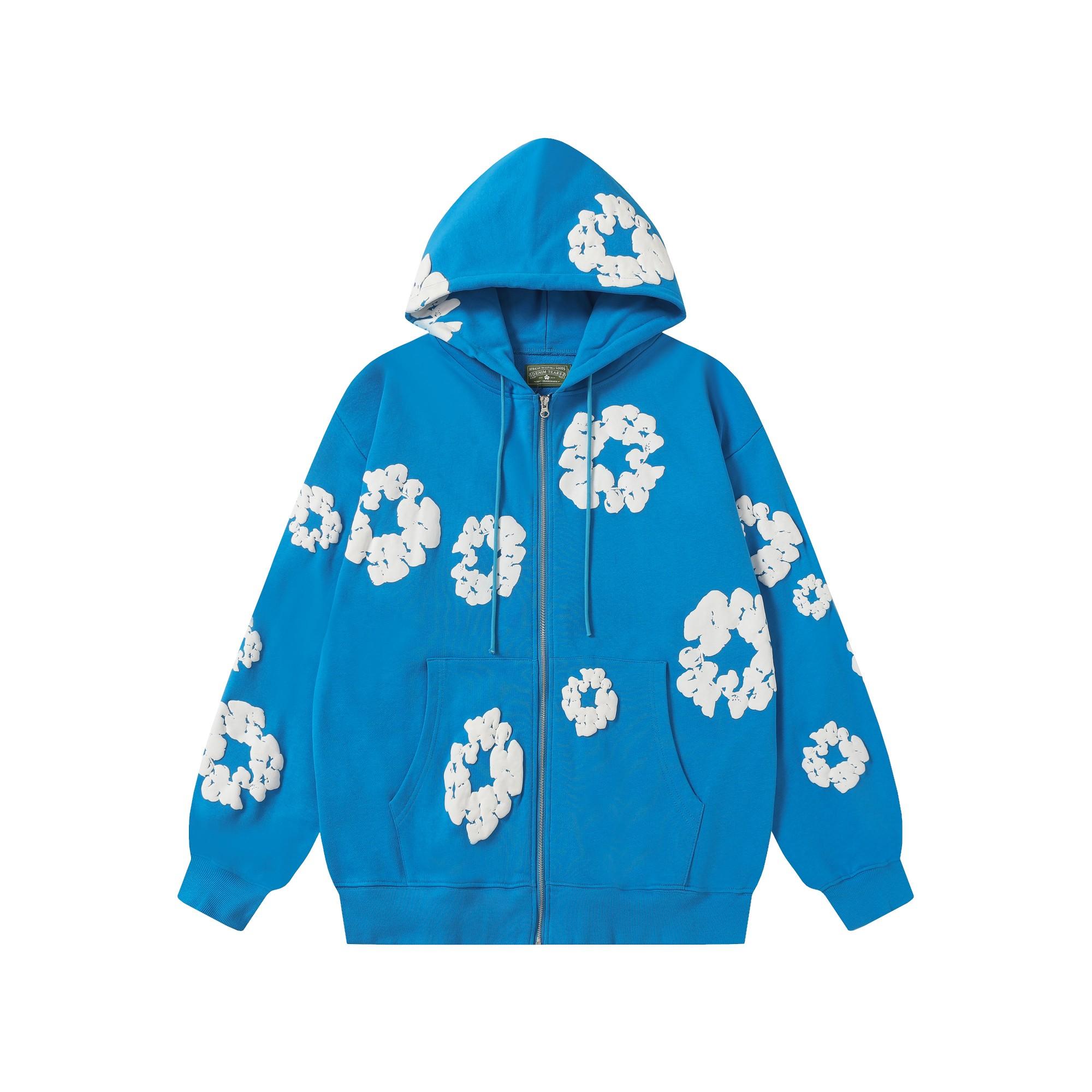 Denim Tears Cotton Wreath Zip Hoodie Blue - FashionPlug