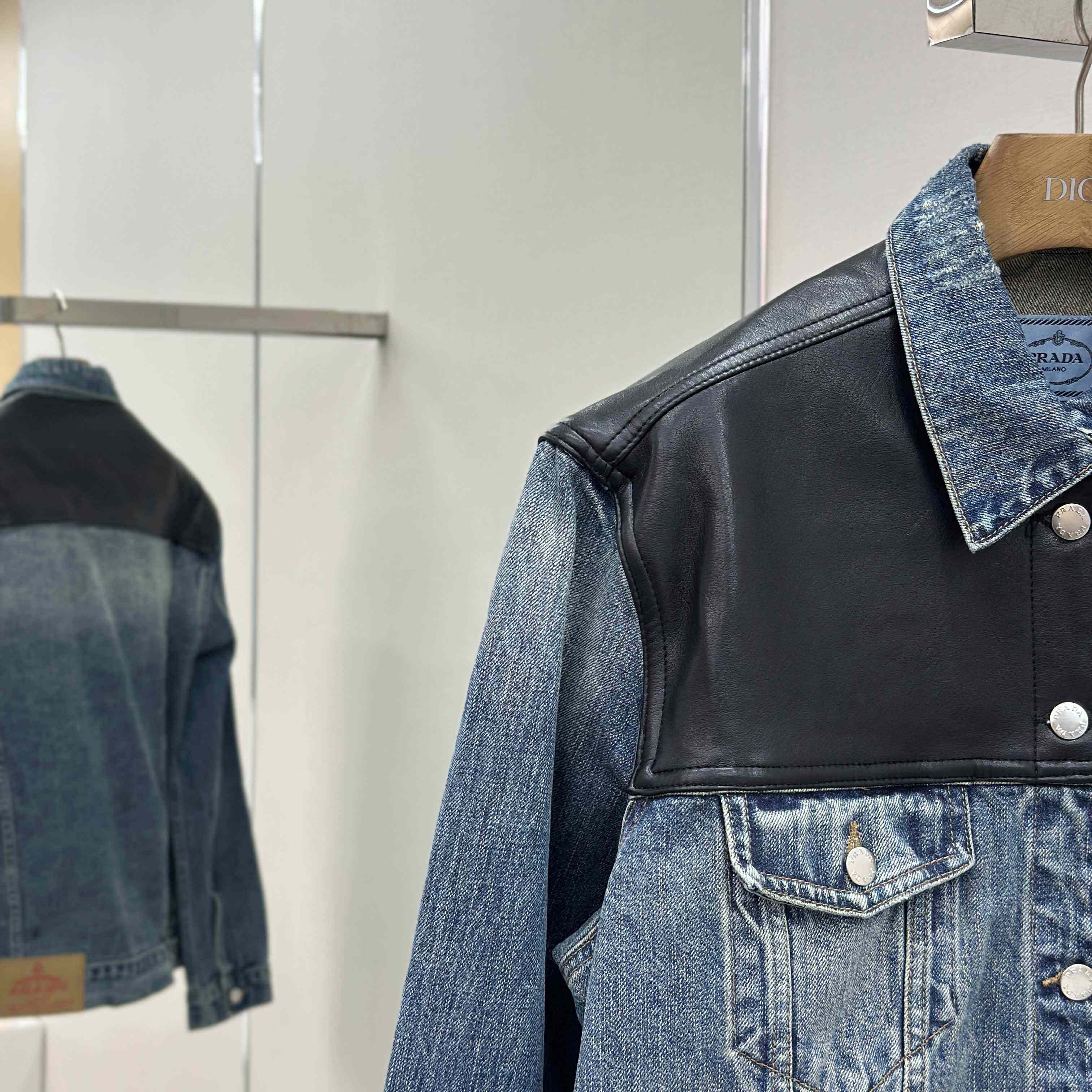 Prada Denim And Leather Jacket - FashionPlug