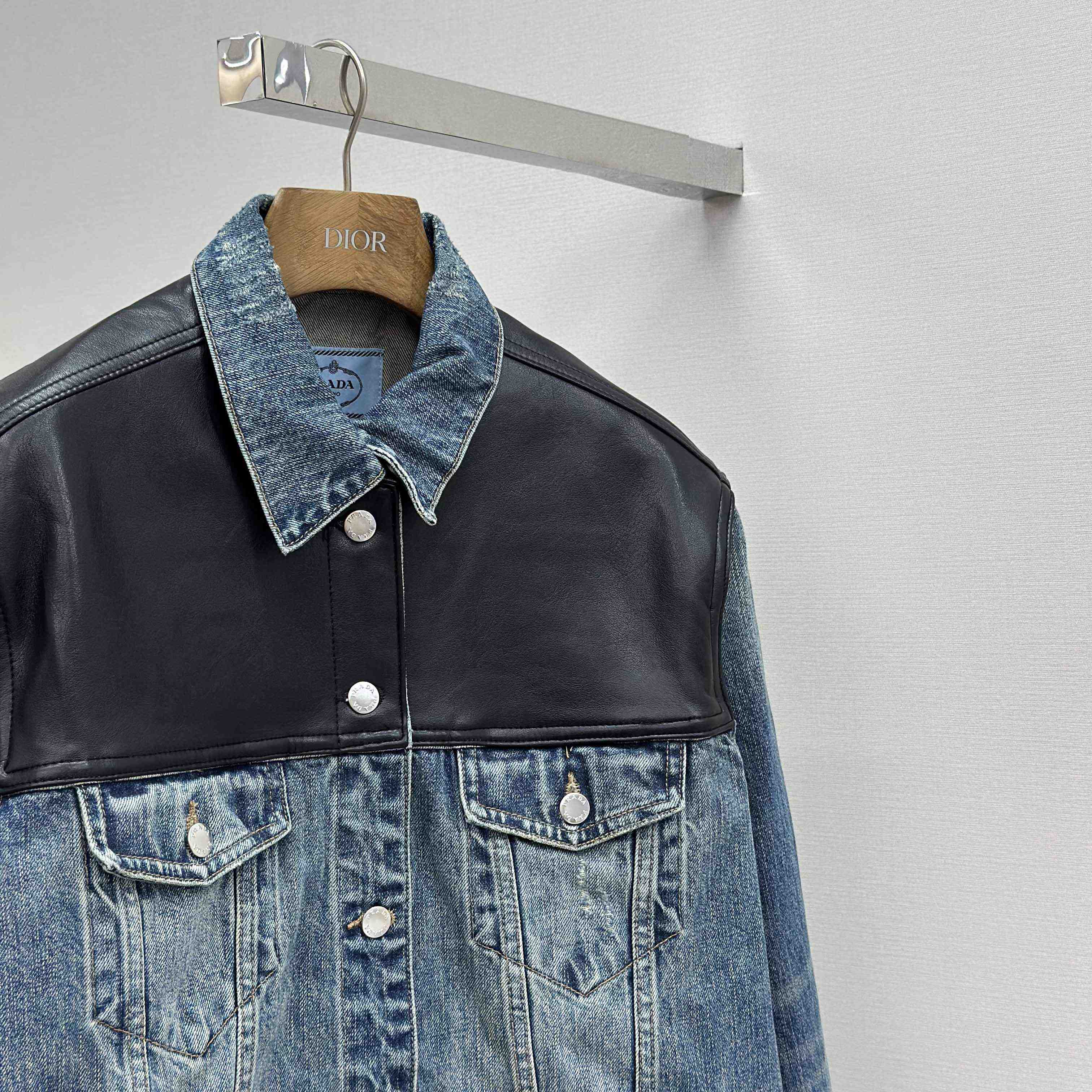 Prada Denim And Leather Jacket - FashionPlug