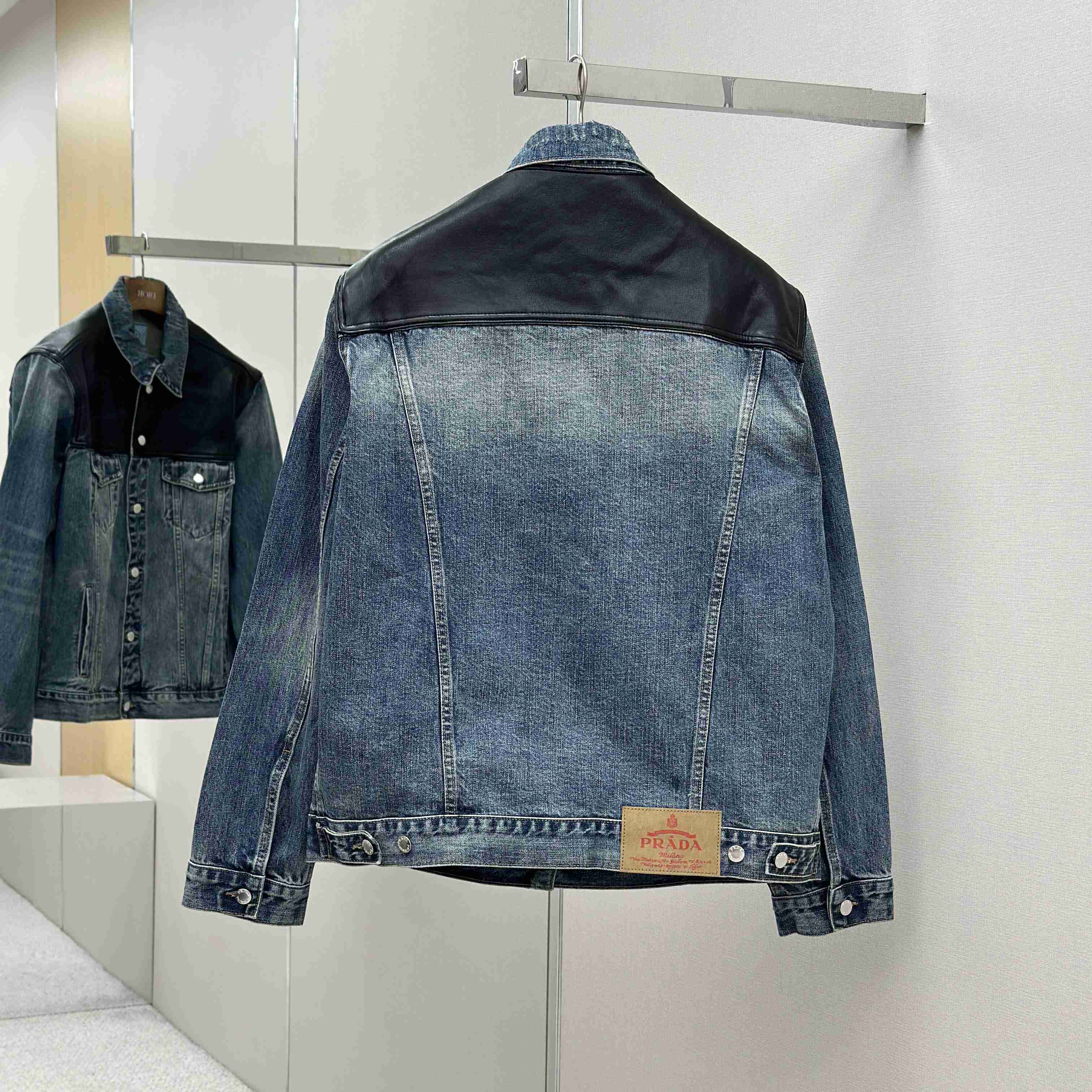Prada Denim And Leather Jacket - FashionPlug