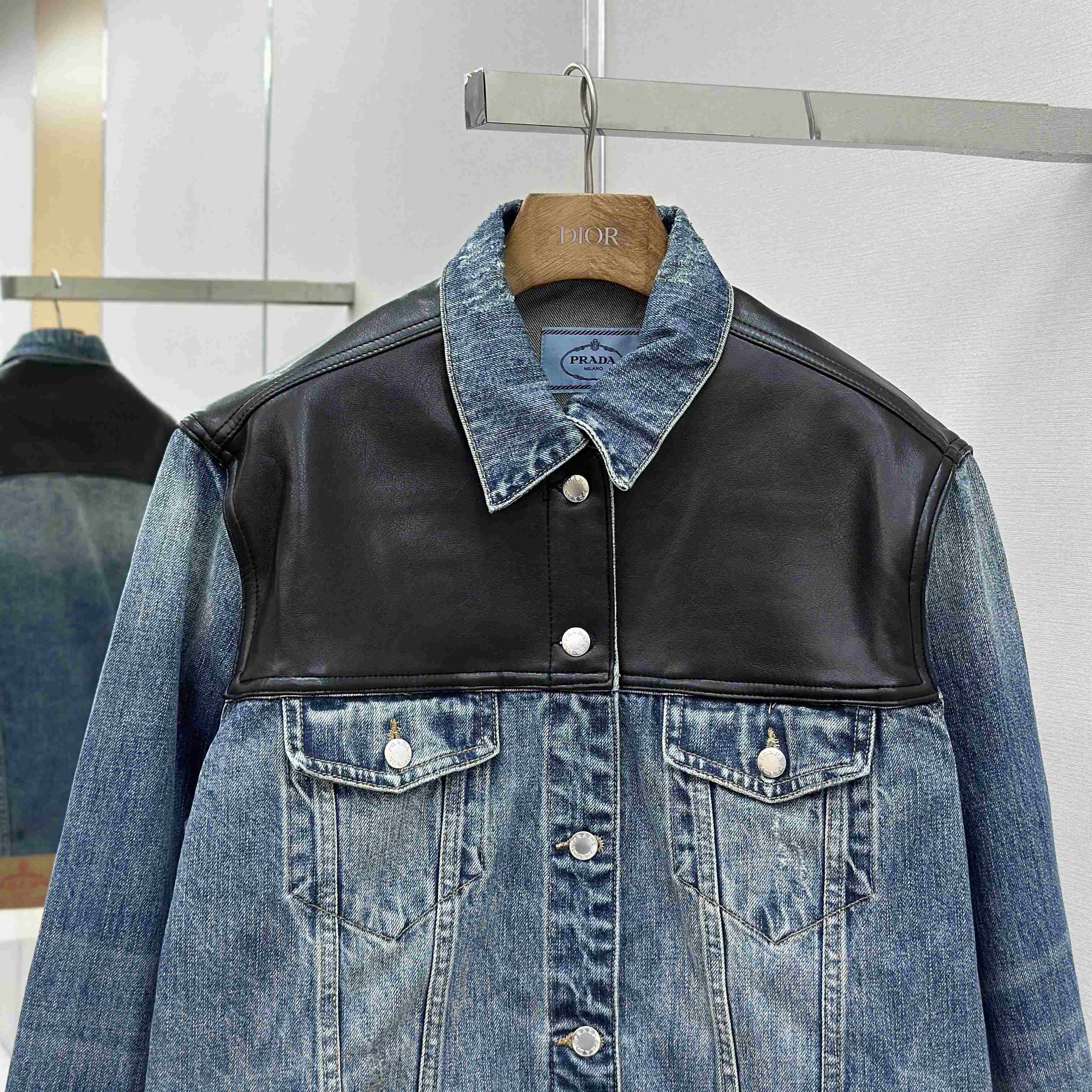 Prada Denim And Leather Jacket - FashionPlug