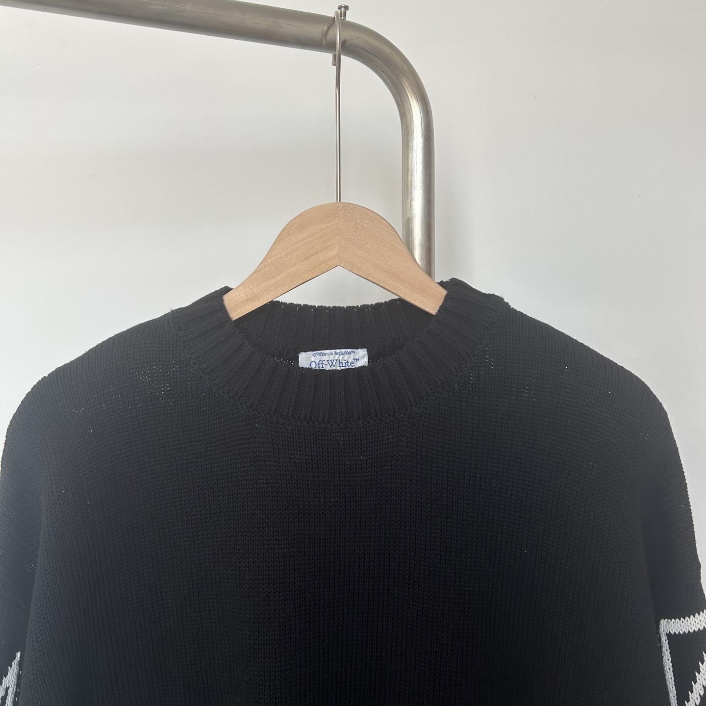 Off-White Diag Outline Knit Crewneck 'Black/White' - FashionPlug
