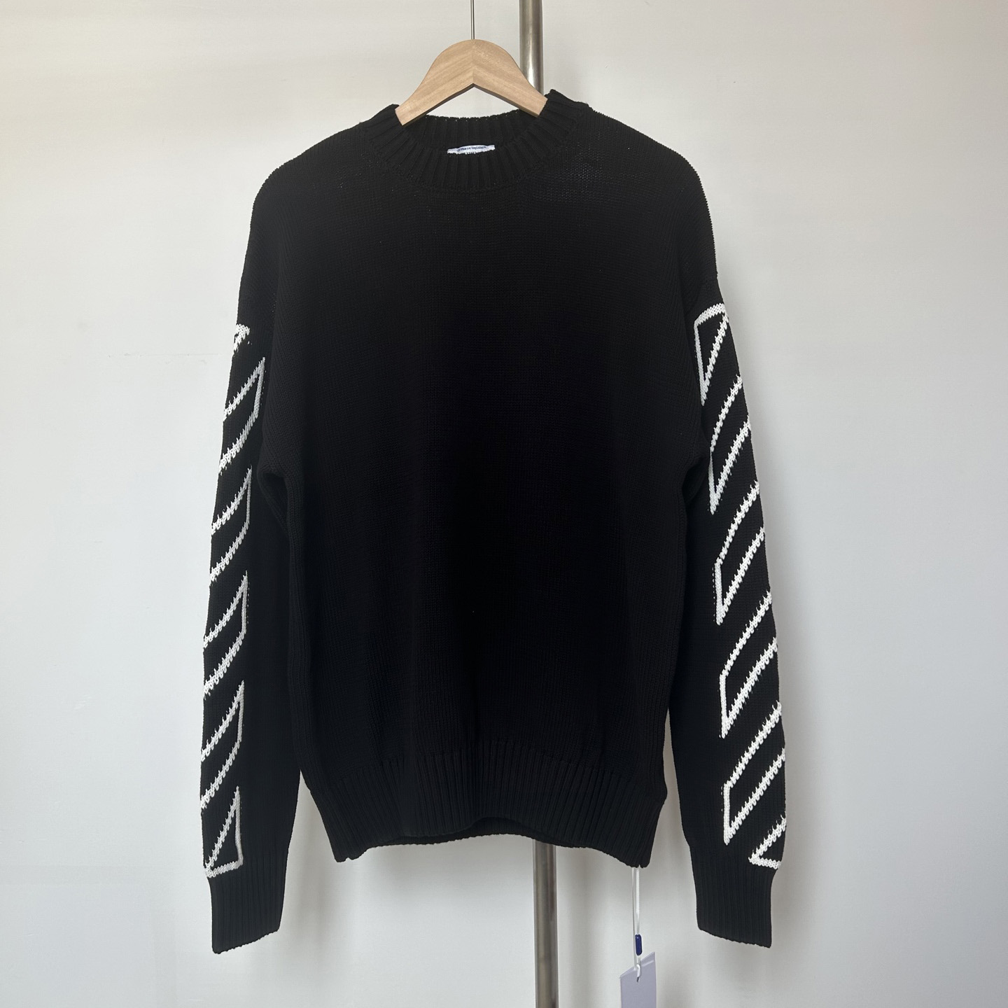 Off-White Diag Outline Knit Crewneck 'Black/White' - FashionPlug