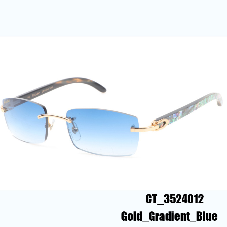 Cartier CT_3524012 Shell Mix Black Buffalo Sunglasses In Gold Gradient Blue - FashionPlug