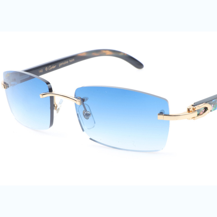 Cartier CT_3524012 Shell Mix Black Buffalo Sunglasses In Gold Gradient Blue - FashionPlug